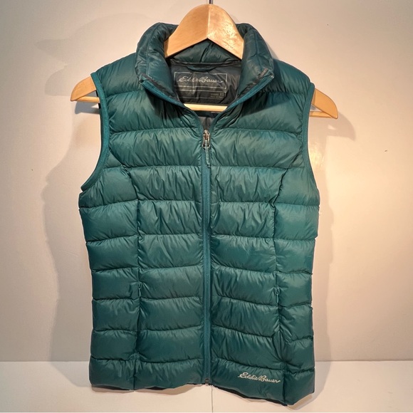 Eddie Bauer Women’s Puffer Goose Down Vest Jacket EB650 Green Full Zip Size: XS - Picture 4 of 12